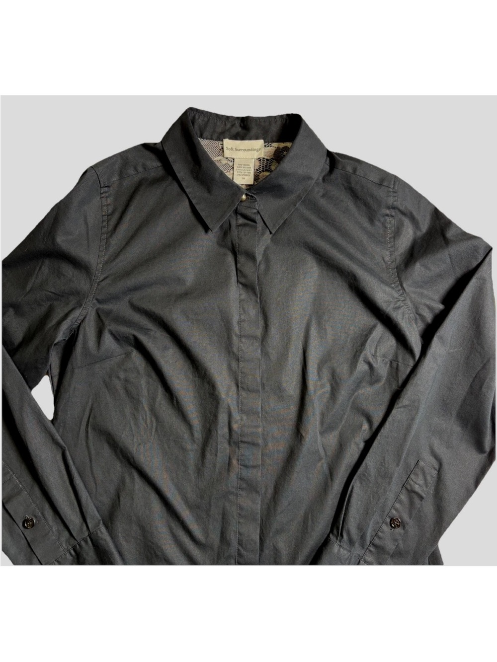 Soft Surroundings Black Button Up Cotton Spandex Dress Shirt Womens XS Workwear - Picture 3 of 8